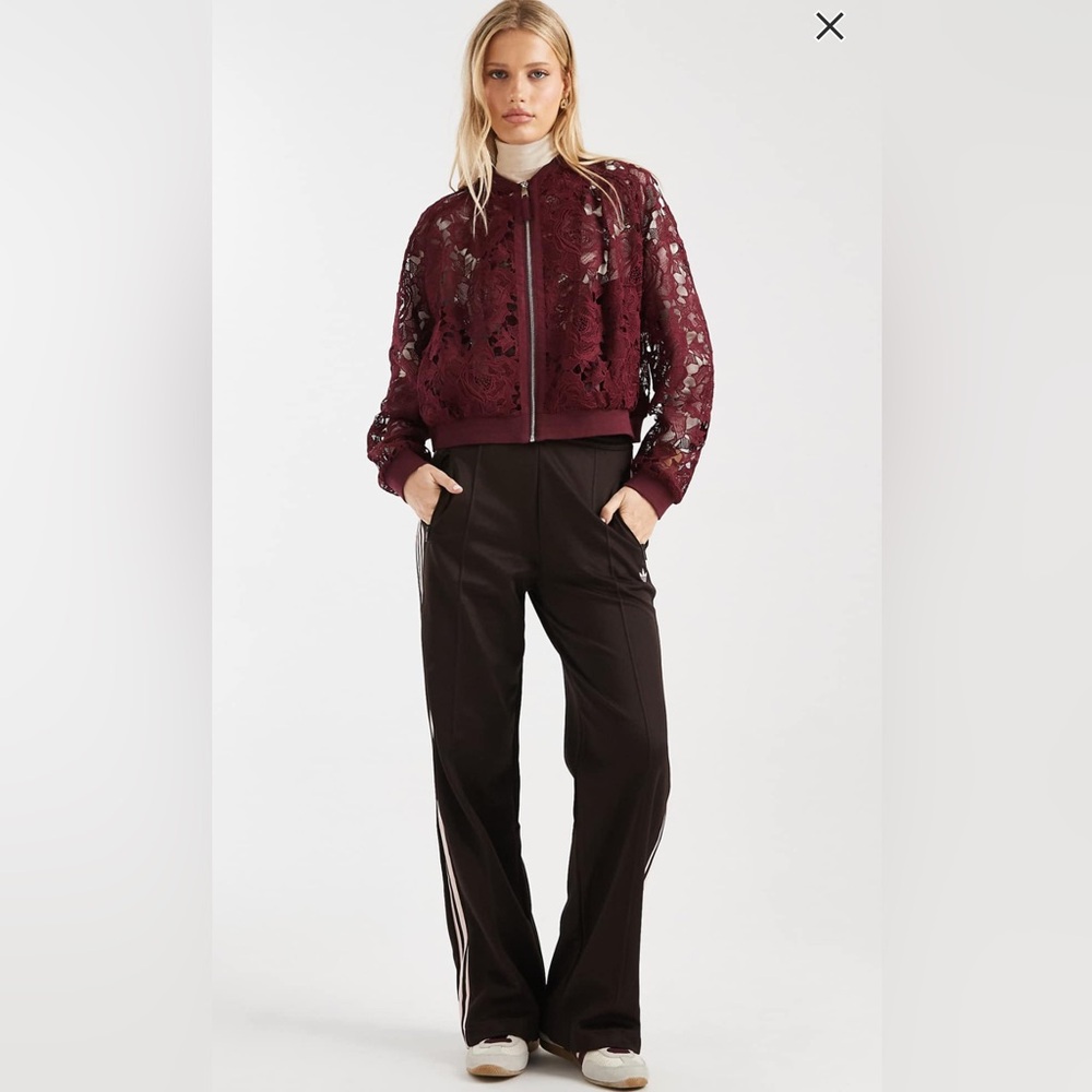 Lace Bomber Jacket In Cherry Red